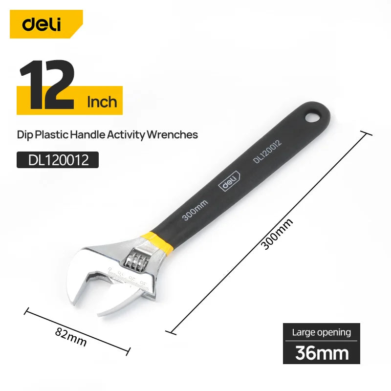Deli Adjustable Wrench Large Opening long Handle Universal Spanner Carbon Steel Mechanical Workshop Hand Car Repair Tools