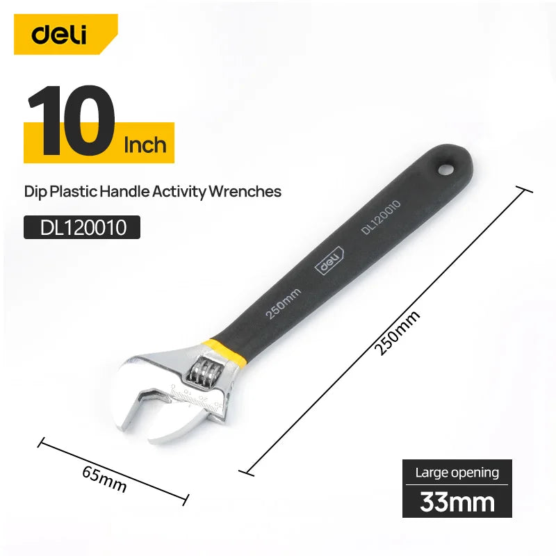 Deli Adjustable Wrench Large Opening long Handle Universal Spanner Carbon Steel Mechanical Workshop Hand Car Repair Tools