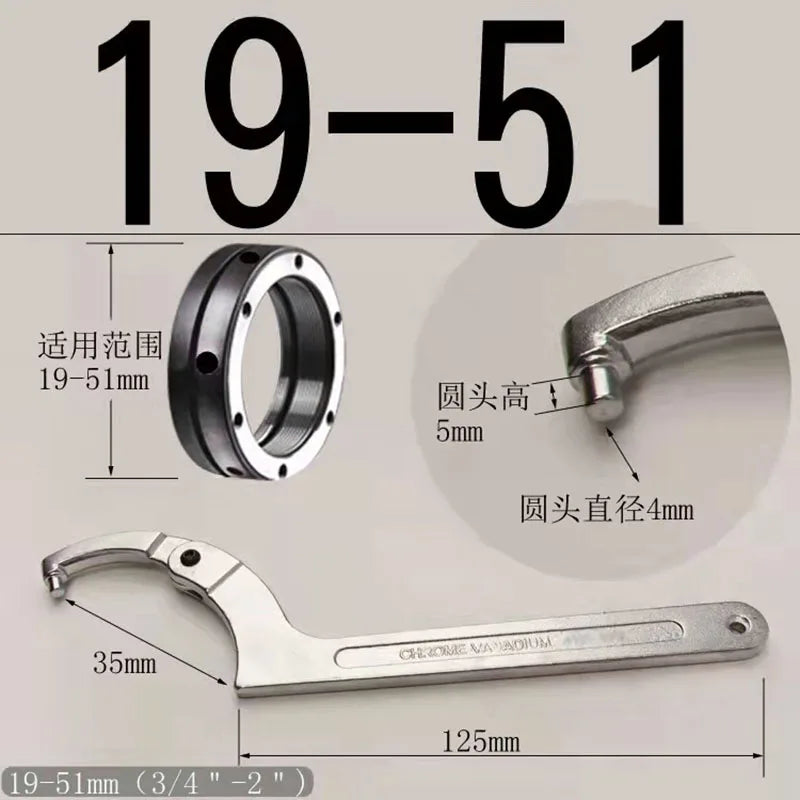 Hook Wrench Adjustable Spanner Adjustable Round Square Head C Shape Chrome Vanadium Screw Nuts Bolts Driver Hand Tools