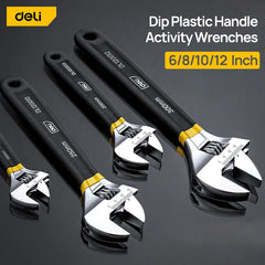 Deli Adjustable Wrench Large Opening long Handle Universal Spanner Carbon Steel Mechanical Workshop Hand Car Repair Tools